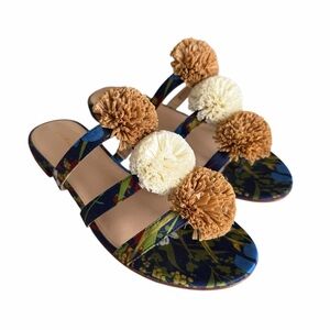 NEW J. McLaughlin Mandy Floral Pom Pom Sandals Blue Size 8